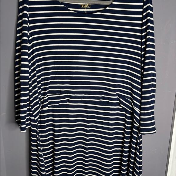 Pip & Vine Navy Blue Striped Long Sleeve Midi Dress Plus Size 3X - Picture 2 of 7